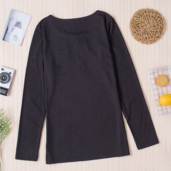 Black Ribbed Zipper Long Sleeved Top Size L or 2XL - Picture 3 of 7